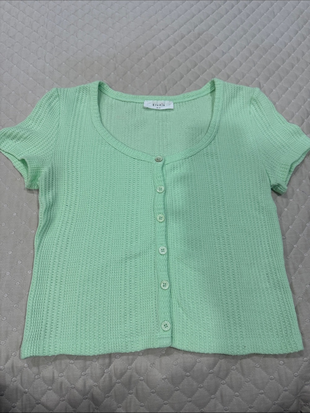 Elodie Mint Green Knit Button-Front Short Sleeve Top